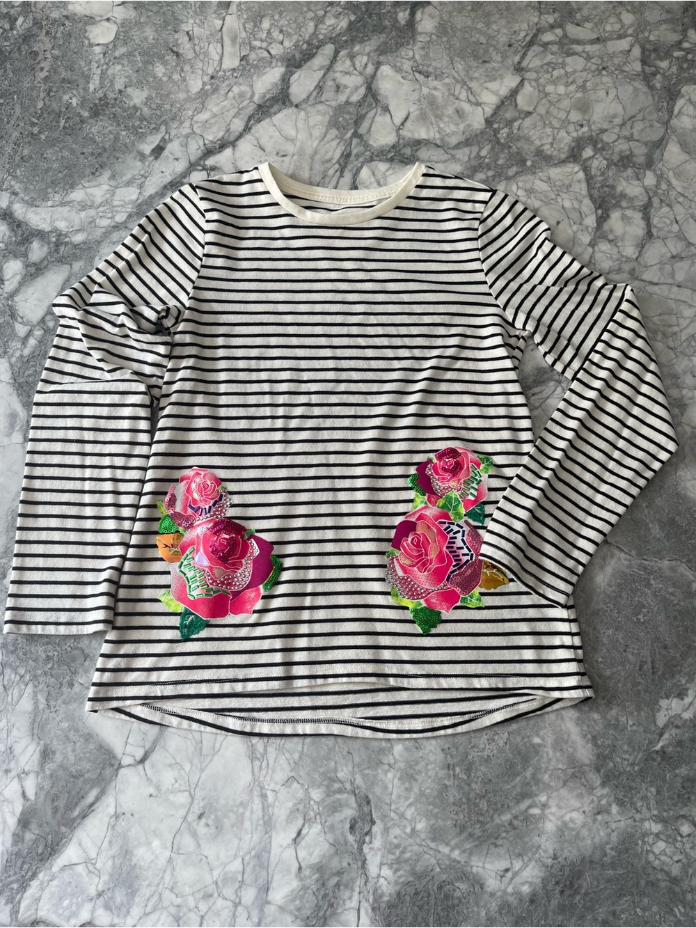 wonder nation Black and White Striped Tee for girls L 10-12